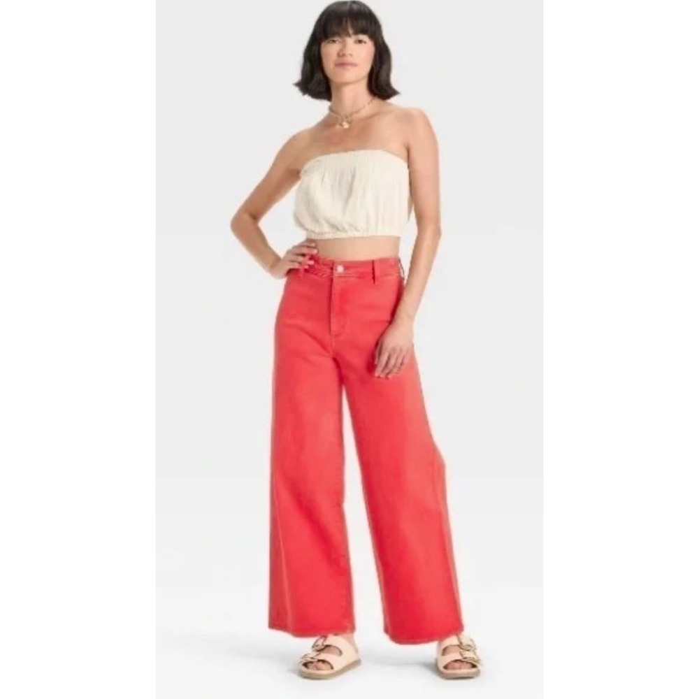 Universal Thread High Rise Wide Leg Jeans in Coral Red